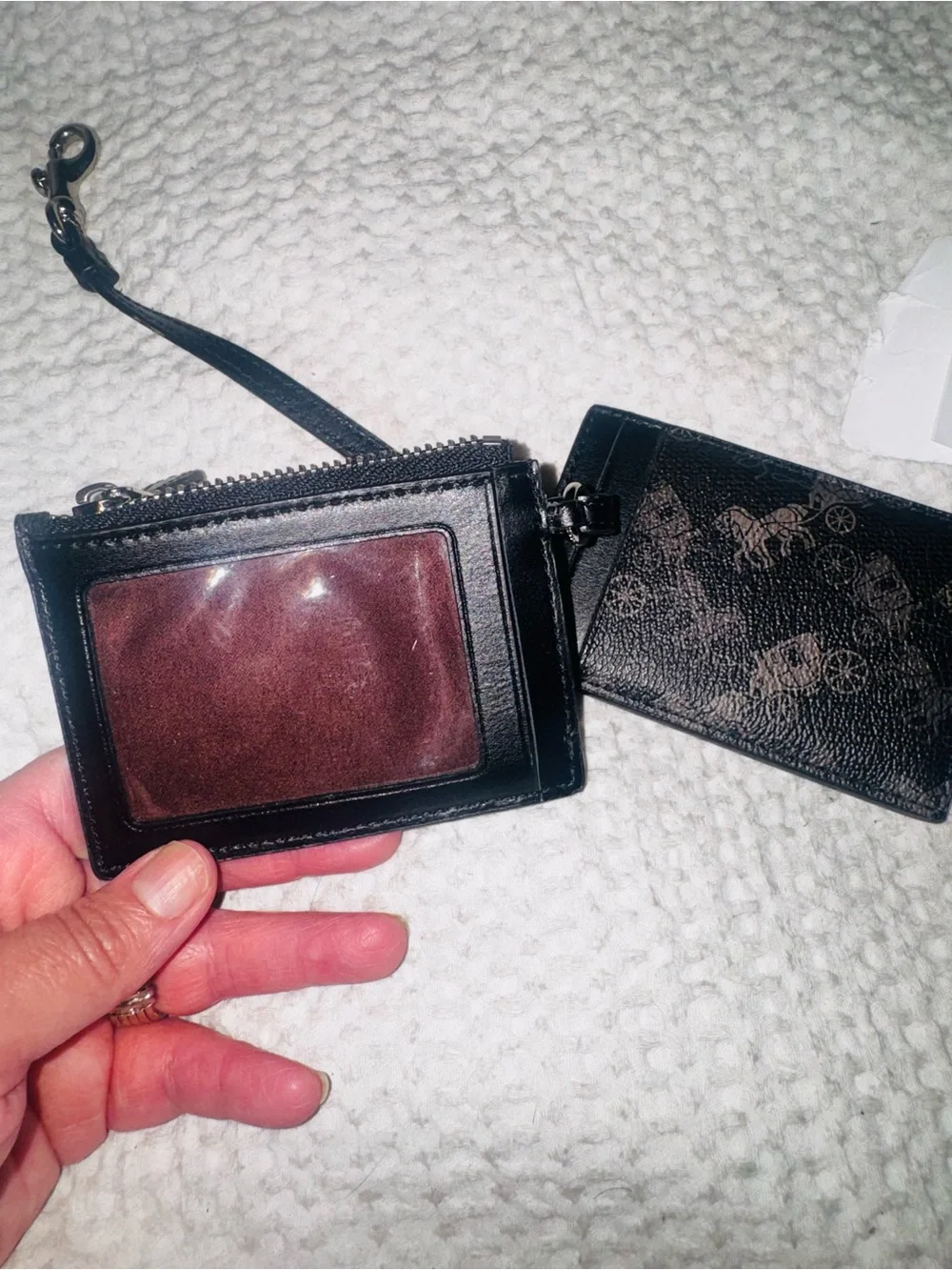 Coach Black carriage Leather Card Holder lanyard W/ Red and Orange Accents.Rare!